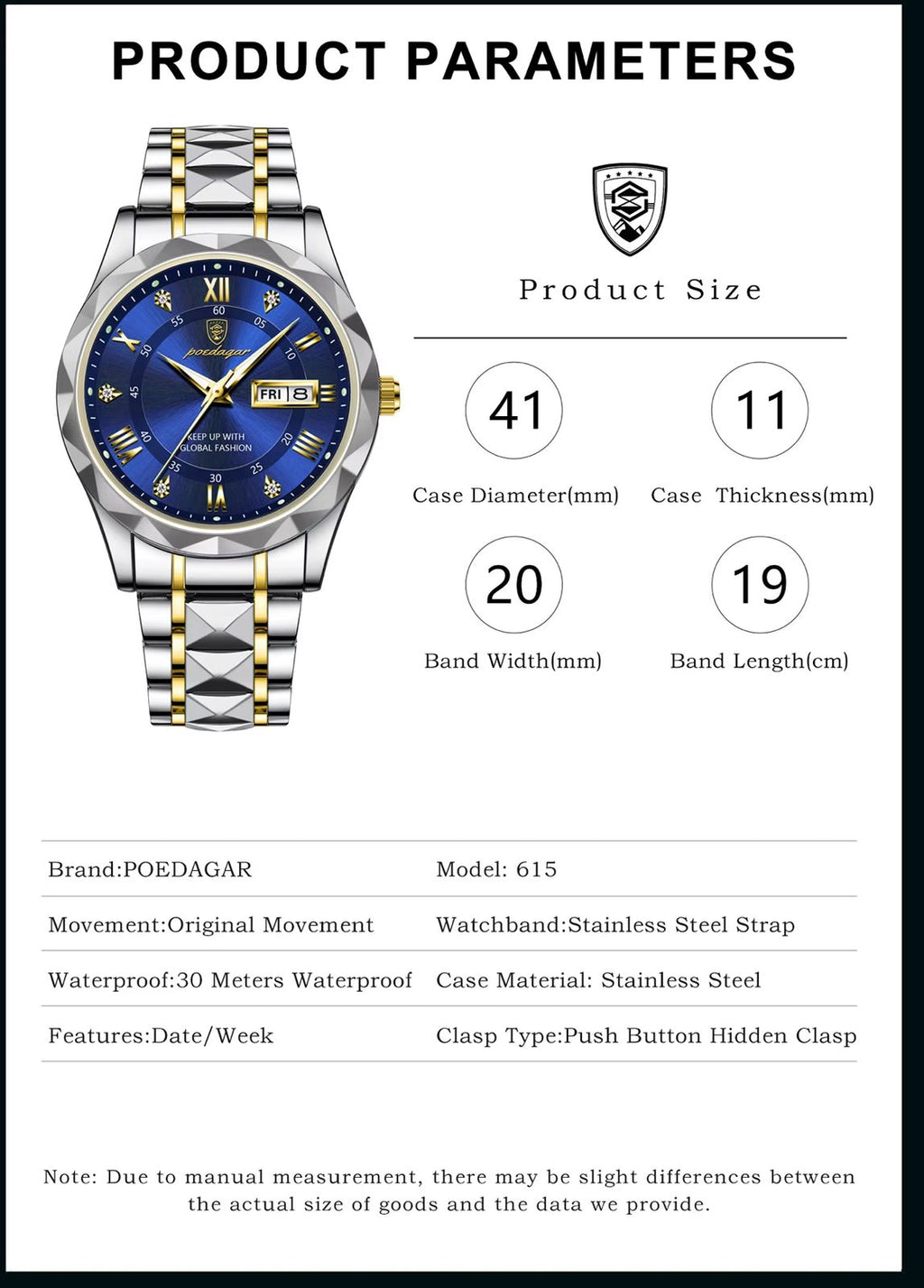 POEDAGAR Royal Blue Men's Luxury Watch